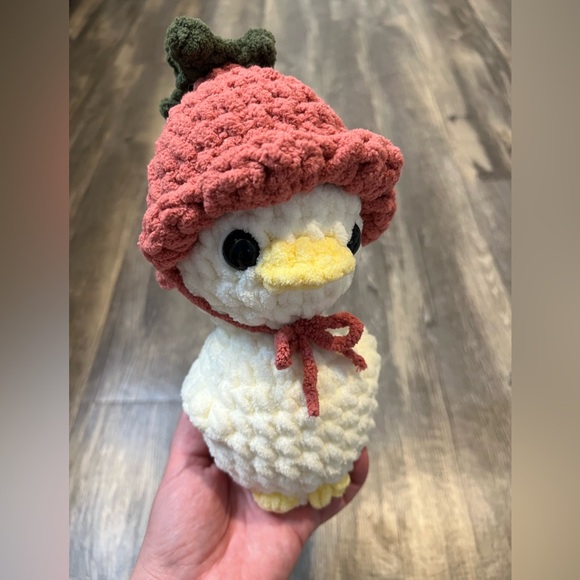 Hand Crafted Other - Tulip Hat Ducky Crochet Plushie Handcrafted in Soft Snuggle Yarn Spring Easter